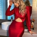 1 Sexy V Neck Hollowed Out Ruched Long Sleeve Dress