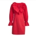 10Alluring Red Ruffled Long Sleeve V Neck Dress