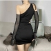12Alluring Solid Inclined Shoulder Long Sleeve Mini Dress