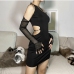 11Alluring Solid Inclined Shoulder Long Sleeve Mini Dress