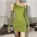1Alluring Solid Inclined Shoulder Long Sleeve Mini Dress