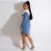 4Button Up Denim Patchwork Long Sleeve Shirt Dress