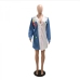 5Button Up Denim Patchwork Long Sleeve Shirt Dress