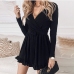 1Casual Black Long Sleeve V Neck Dresses For Women