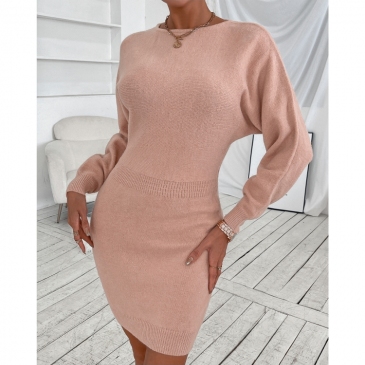 Casual Solid Color Long Sleeve Sweater Dresses