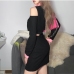10Contrast Color Cold Shoulder Full Sleeve Bodycon Dress