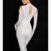 12Designer Satin  White Long Sleeve Midi Dress For Party