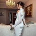 9Designer Satin  White Long Sleeve Midi Dress For Party