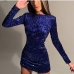 3Elegant Solid Long Sleeve Sequined One Piece Dress