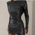6Elegant Solid Long Sleeve Sequined One Piece Dress