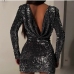 7Elegant Solid Long Sleeve Sequined One Piece Dress