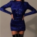 1Elegant Solid Long Sleeve Sequined One Piece Dress