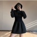 1Fashion Black Long Sleeve Hoodie Dress