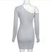 14Fashion Pearl One Shoulder Long Sleeve Mini Dress