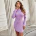 1Fashion Sexy Solid Hollowed Out Long Sleeves Dress
