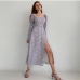 13Fashionable High Slit Long Sleeve Floral Midi Dress