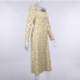 7Fashionable High Slit Long Sleeve Floral Midi Dress