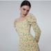 1Fashionable High Slit Long Sleeve Floral Midi Dress