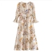 5French Style Print Crew Neck Flare Sleeve Dress 