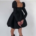 4French Vintage Black Puff Sleeve Short Dress