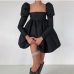 1French Vintage Black Puff Sleeve Short Dress