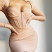 13Gauze Ruched Backless Long Sleeve Bodycon Dress