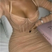 3Gauze Ruched Backless Long Sleeve Bodycon Dress