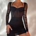 7Gauze Ruched Backless Long Sleeve Bodycon Dress