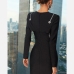 6Individual Rhinestone Chain Long Sleeve Black Dress