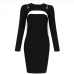 7Individual Rhinestone Chain Long Sleeve Black Dress