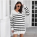 4Loose Color Block Striped Long Sleeve Fall Dress