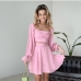 3Loosen Solid Square Neck Flare Sleeve Dress