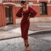 3Low Cut Sexy V Neck Puff Sleeve Dress