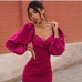 10Low Cut Sexy V Neck Puff Sleeve Dress