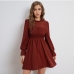 3New Ruched Solid Flare Sleeve Casual Dress