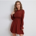 4New Ruched Solid Flare Sleeve Casual Dress