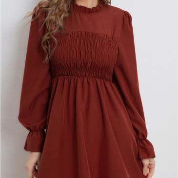 New Ruched Solid Flare Sleeve Casual Dress