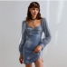 1New Spring Gauze Patched Long Sleeve Dresses