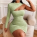 6Ruched One Shoulder Long Sleeve Bodycon Mini Dresses