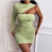 7Ruched One Shoulder Long Sleeve Bodycon Mini Dresses