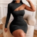 9Ruched One Shoulder Long Sleeve Bodycon Mini Dresses