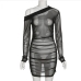 12See Through Inclined Shoulder Gauze Bodycon Dress