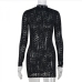 6Sexy  Hollow Out Black Long Sleeve Short Dress