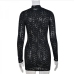 8Sexy  Hollow Out Black Long Sleeve Short Dress