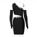10Sexy Hollow Out Inclined Shoulder Long Sleeve Dress