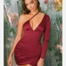 3Sexy Satin Ruched One Shoulder Sleeveless Shirt Dress