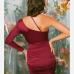 5Sexy Satin Ruched One Shoulder Sleeveless Shirt Dress