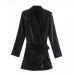 9Sexy Sequined Black Long Sleeve Tie Wrap Dress