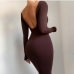 8Sexy Solid Backless Long Sleeve Mid Dress