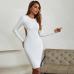 9Sexy Solid Backless Long Sleeves Sling Dress